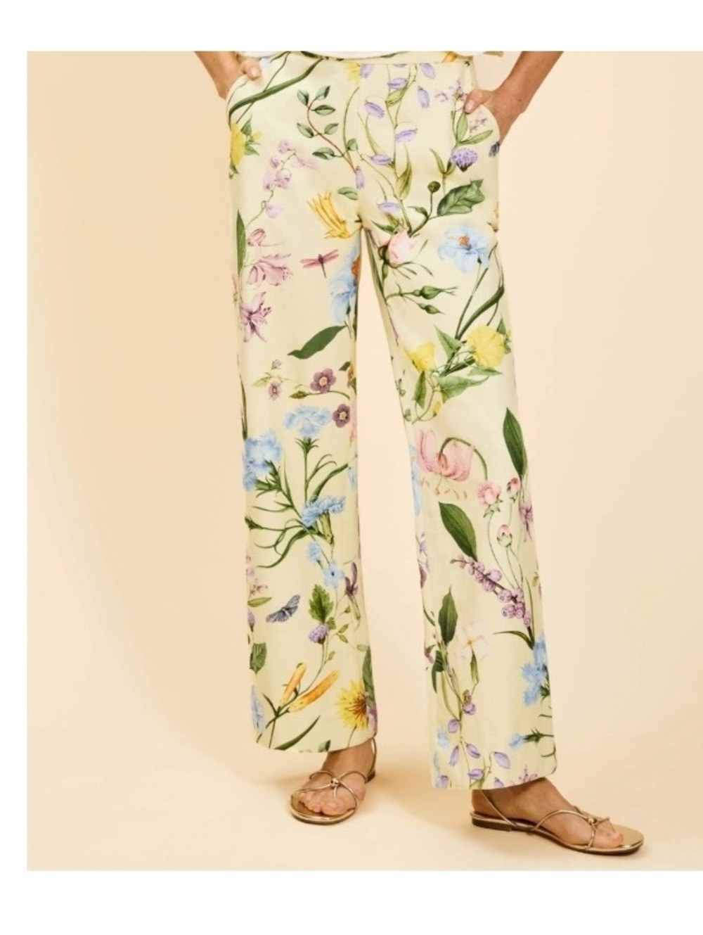 NWOT Mestiza Antonella Wide Leg Cream Cotton Floral pants summer euro luxury 8